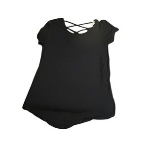 Black Criss Cross Back Short Sleeve‎ T-Shirt Casual Everyday Top